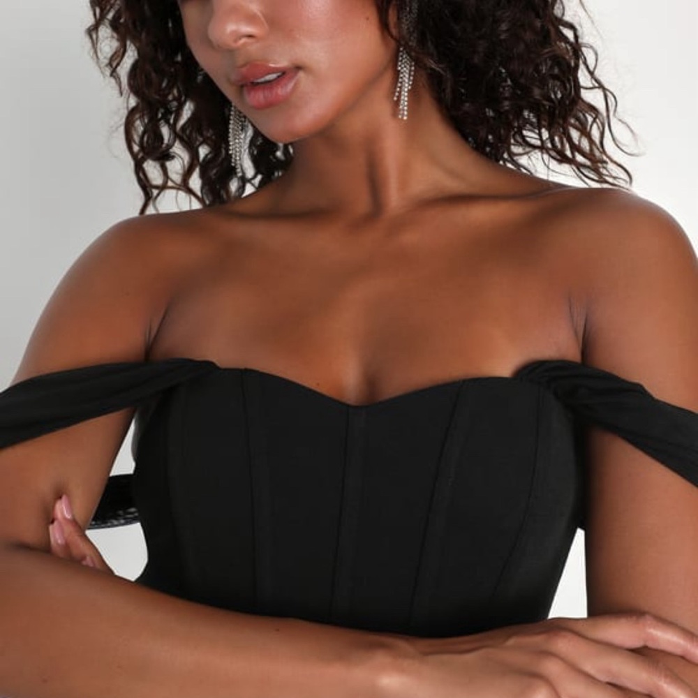 LULU’S Enticing Aura Black Ruched Off-the-Shoulder Corset Mini Dress - Picture 4 of 4